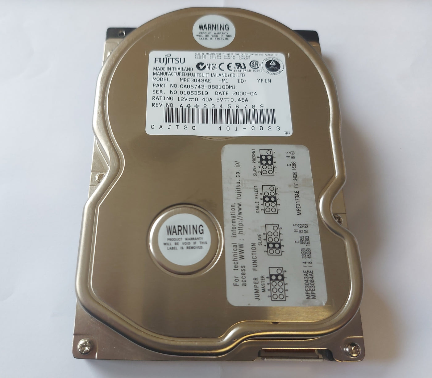 Fujitsu 4.3GB 5400RPM IDE 3.5" HDD ( MPE3043AE CA05743-B88100M1 ) USED