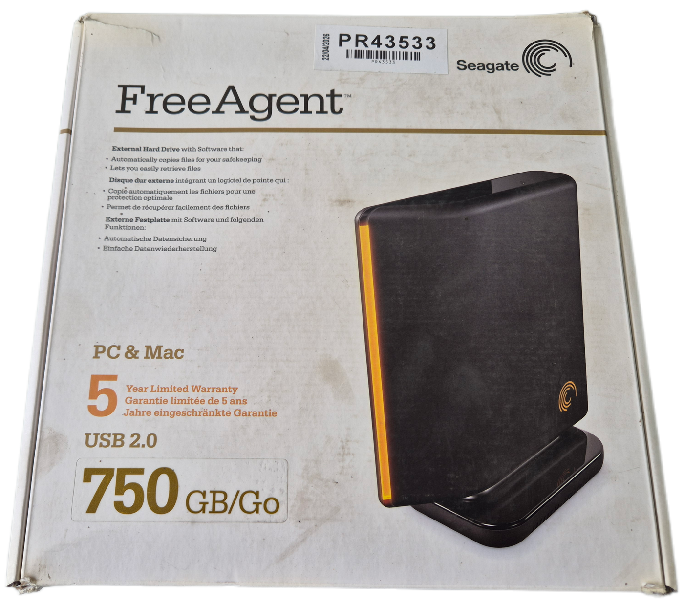 Seagate FreeAgent PC/Mac 750GB USB 2.0 External HDD ( 9NF2D6-576 ) USED