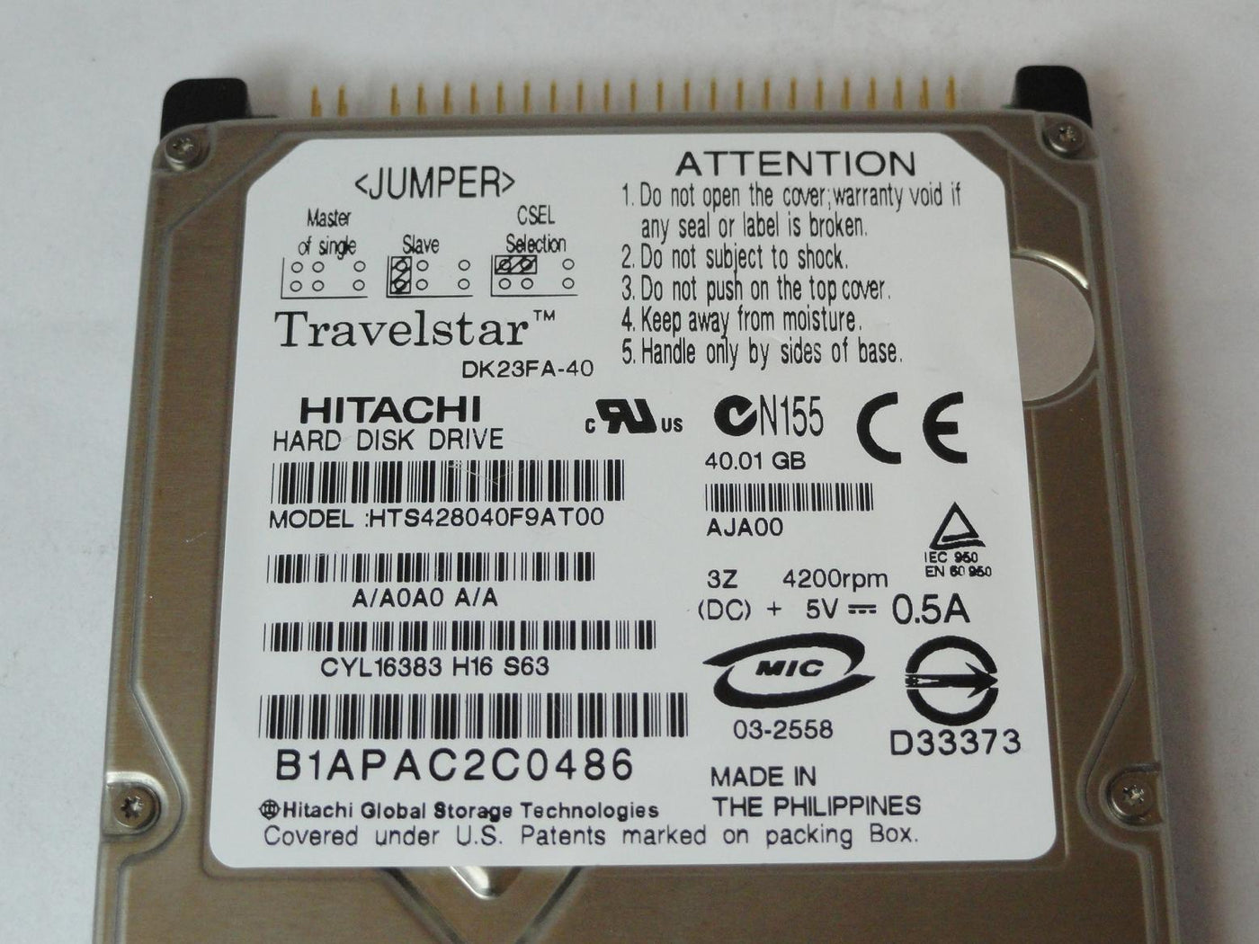 PR23123_DK23FA-40_Hitachi 40GB IDE 4200rpm 2.5in HDD - Image2