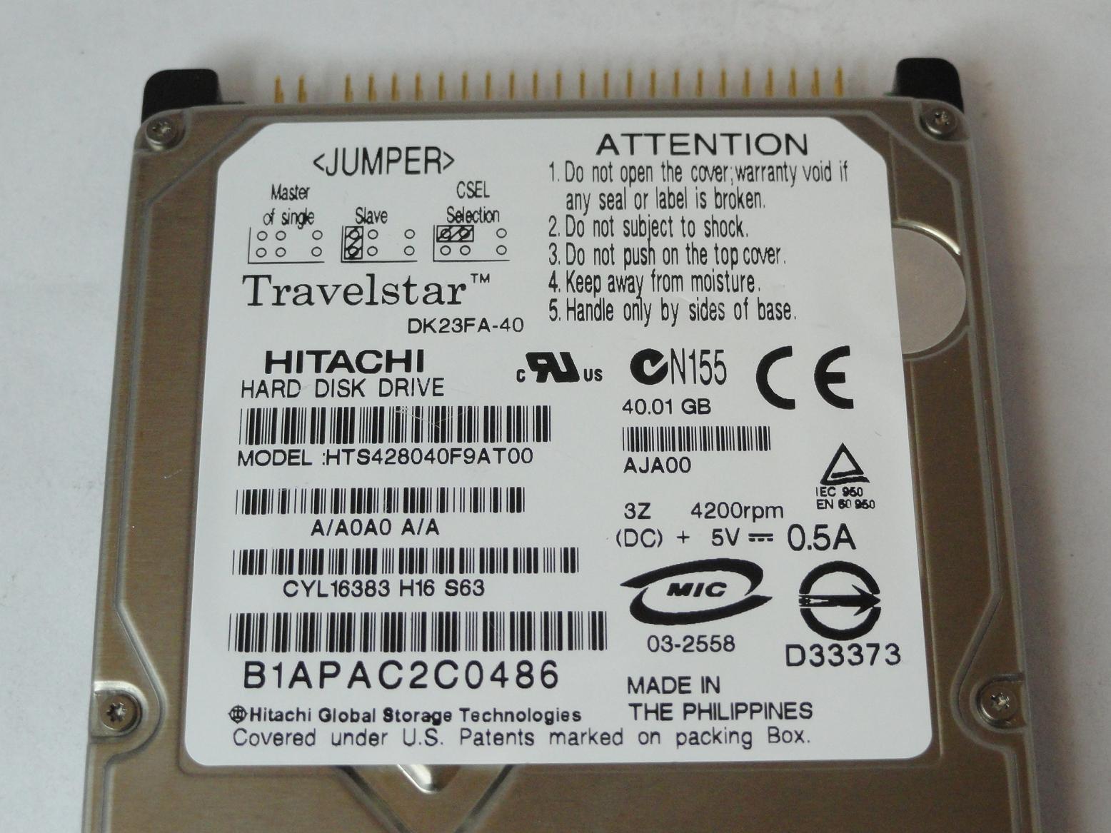 PR23123_DK23FA-40_Hitachi 40GB IDE 4200rpm 2.5in HDD - Image2