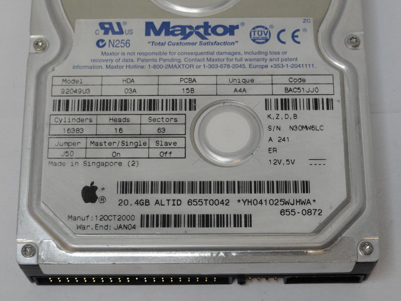 PR04538_92049U3_Apple/Maxtor 20.4Gb IDE 5400rpm 3.5" HDD - Image2