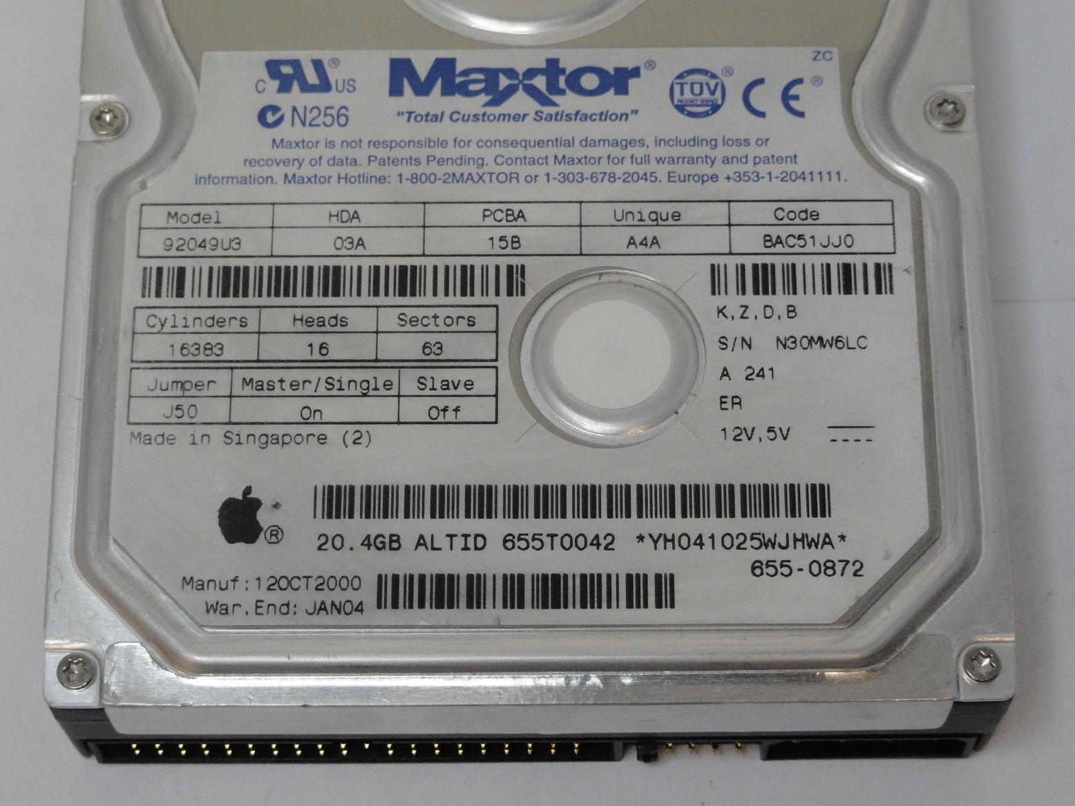 PR04538_92049U3_Apple/Maxtor 20.4Gb IDE 5400rpm 3.5" HDD - Image2