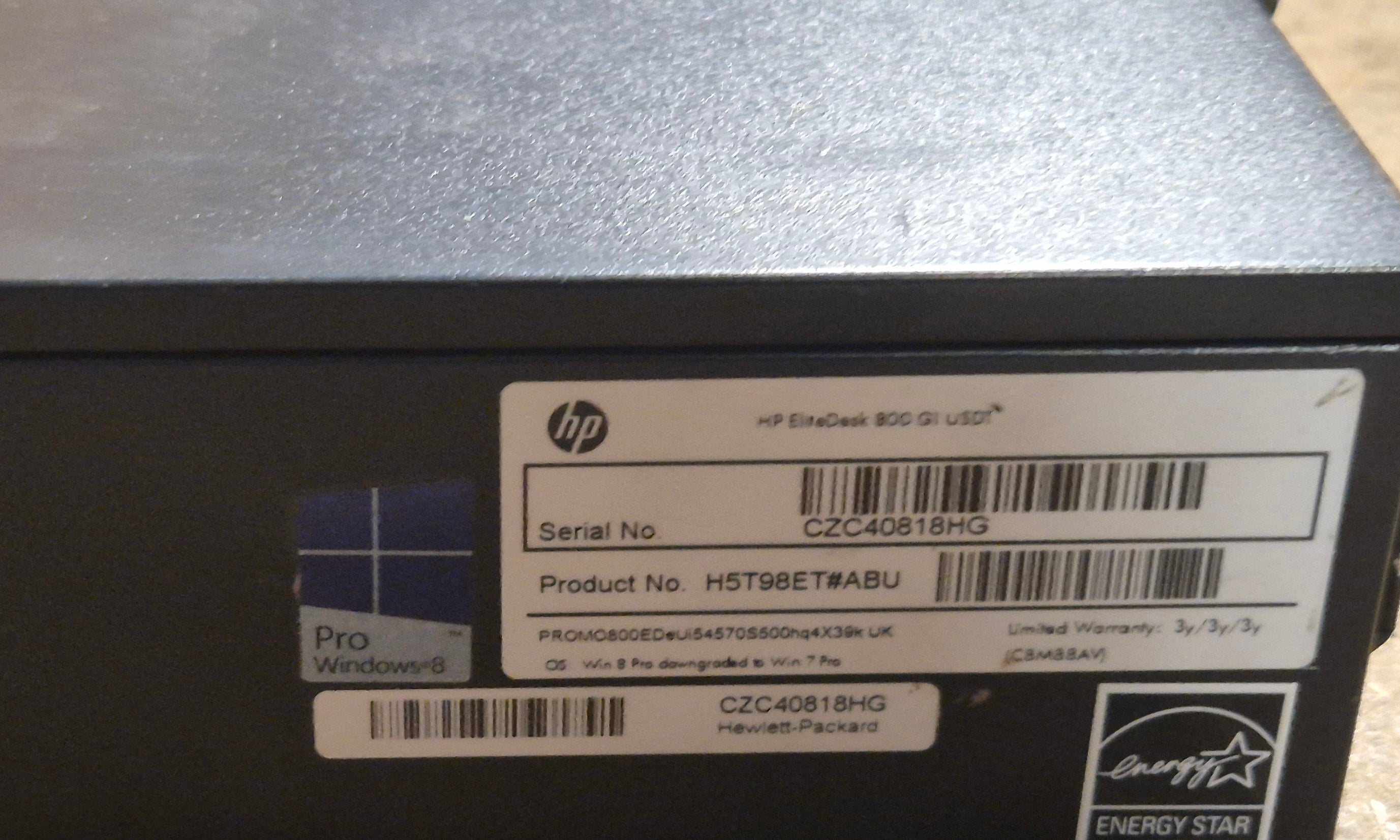 HP EliteDesk 800 G1 USDT 500GB HDD 8GB RAM DVD i5-4570s 2.9GHz NO OS w/ AC adapter ( HT5T98ET#ABU ) USED