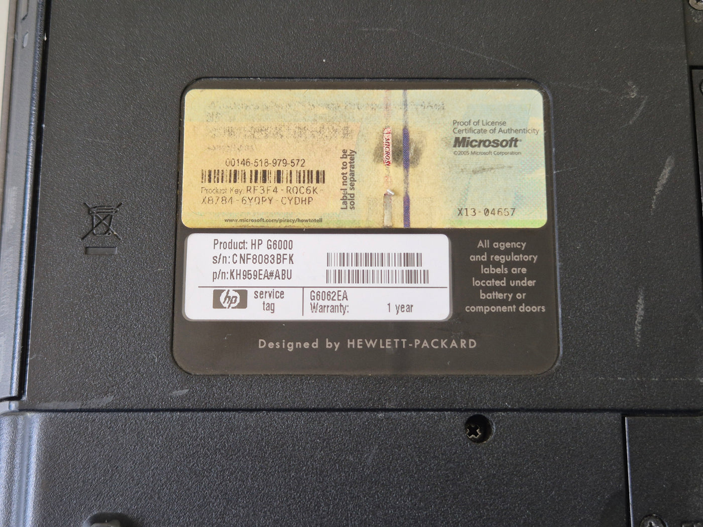 HP G6000 AMD 64 Athlon x2 2GB RAM NO HDD NO OS Battery Unknown 15.6" SPR DOES NOT POWER ON