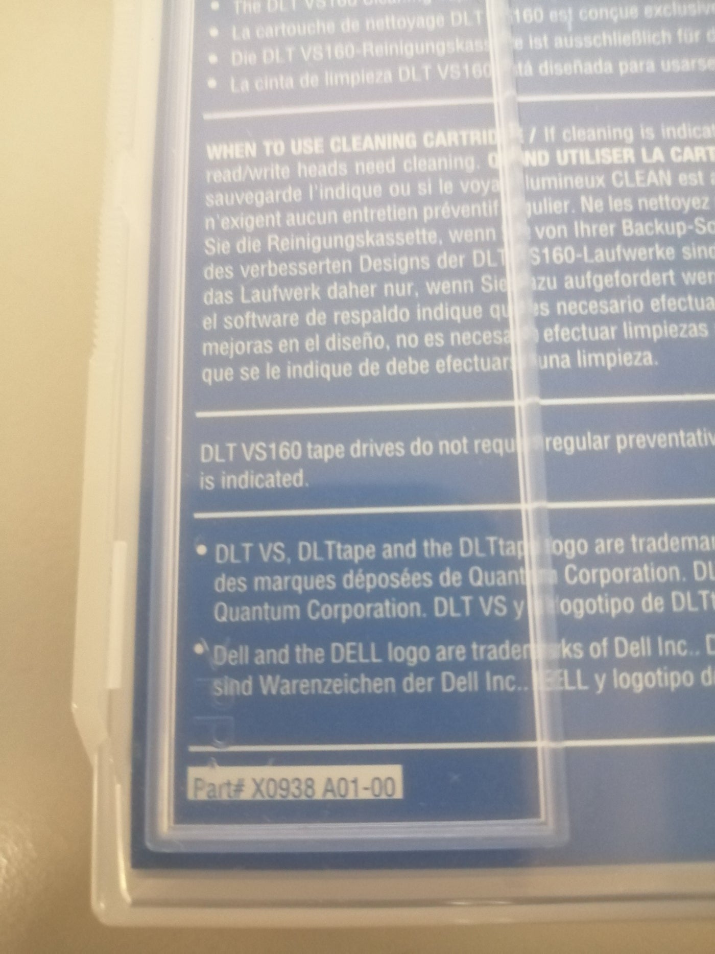 DELLDLT VS160 CLEANING TAPE FOR VS160 TAPE DRIVES ( X0938 NEW SEALED BOX )