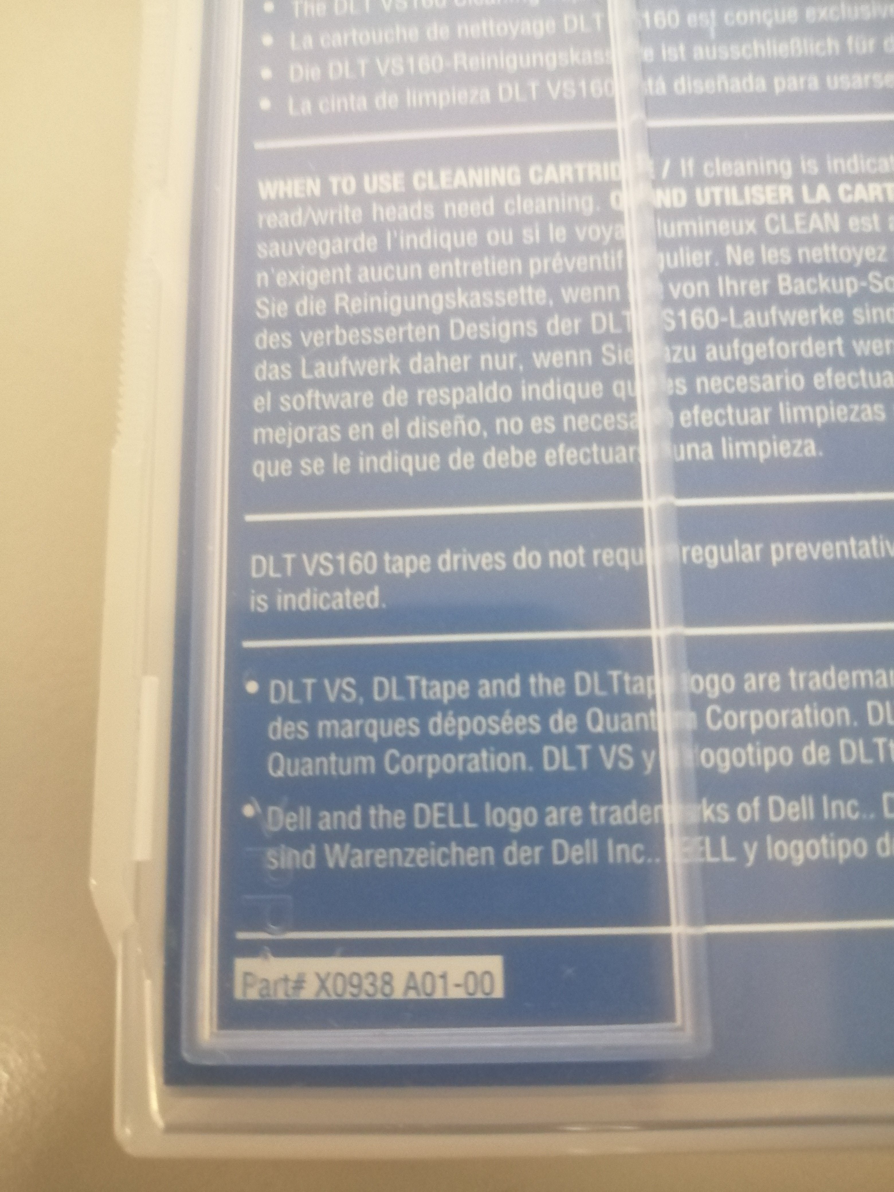 DELLDLT VS160 CLEANING TAPE FOR VS160 TAPE DRIVES ( X0938 NEW SEALED BOX )