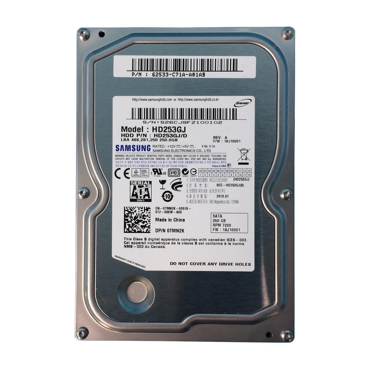 Samsung Dell 250GB 7200rpm 3.5in HDD ( HD253GJ HD253GJ/D 0TMN2K ) REF