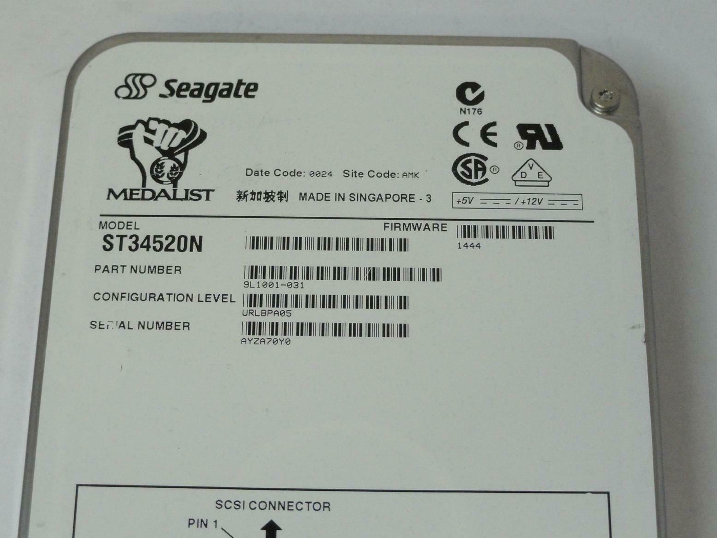 Seagate 4.5GB SCSI 50 Pin 7200rpm 3.5in HDD ( 9L1001-031 ST34520N ) REF