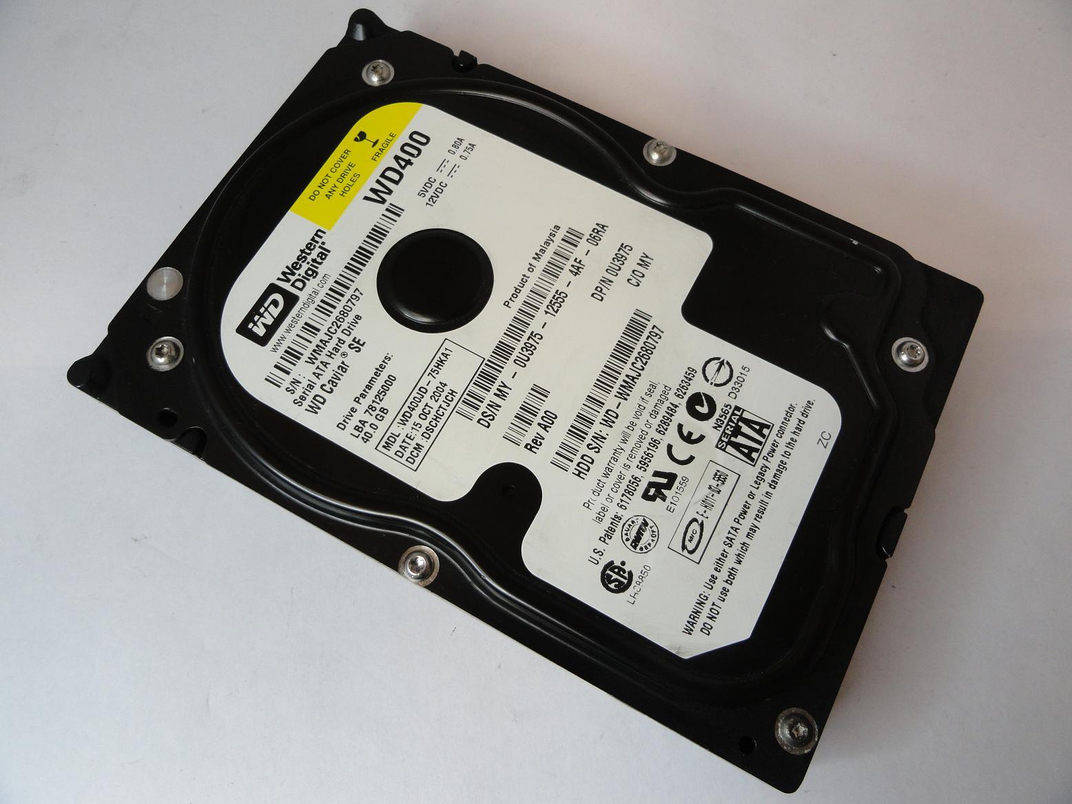 Western Digital Dell 40GB SATA 7200rpm 3.5in HDD ( WD400JD-75HKA1 0U3975 ) USED