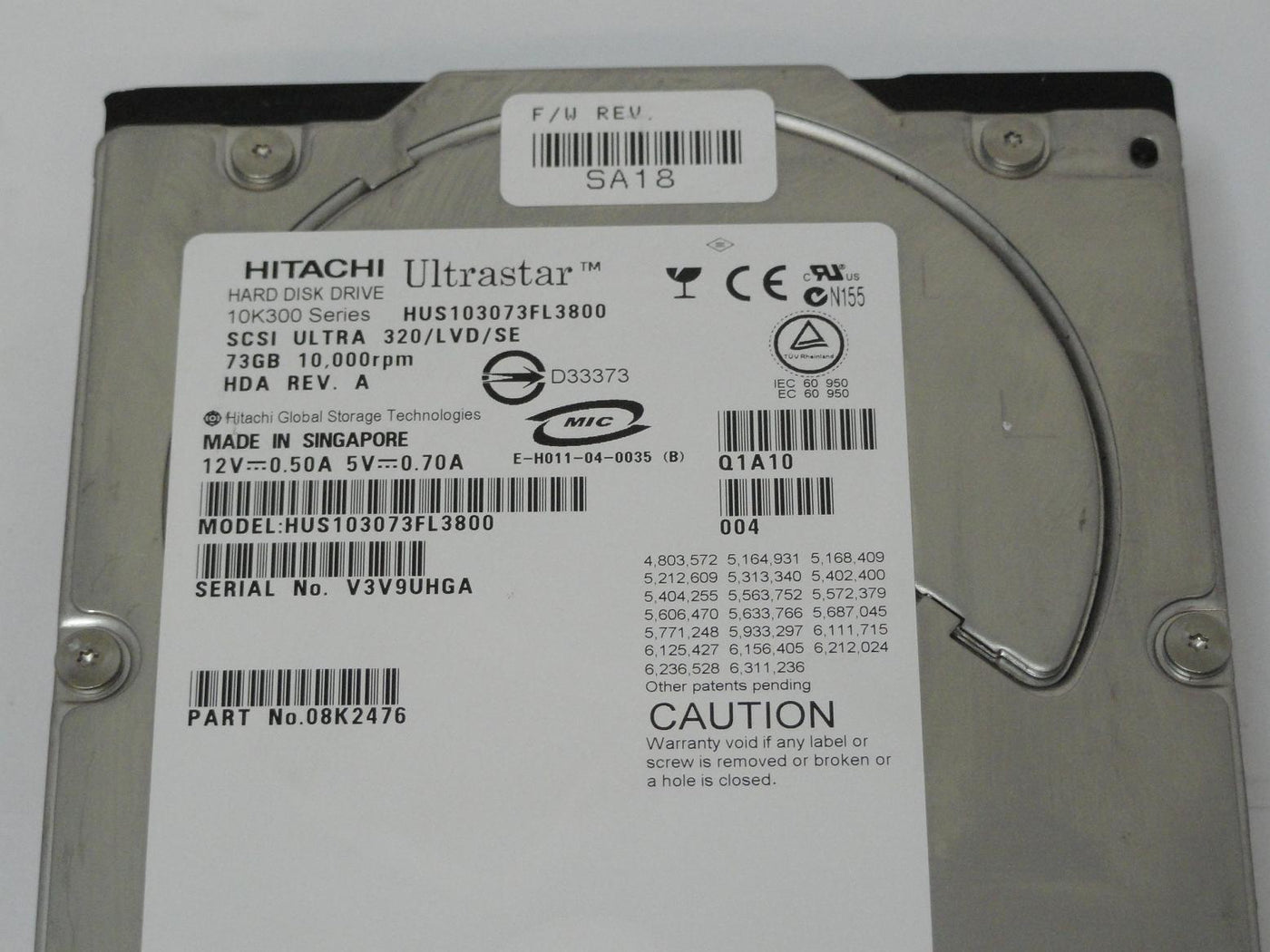 PR16043_08K2476_Hitachi 73GB SCSI 80 Pin 10Krpm 3.5in HDD - Image2