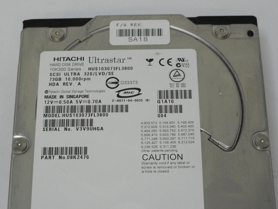 PR16043_08K2476_Hitachi 73GB SCSI 80 Pin 10Krpm 3.5in HDD - Image2