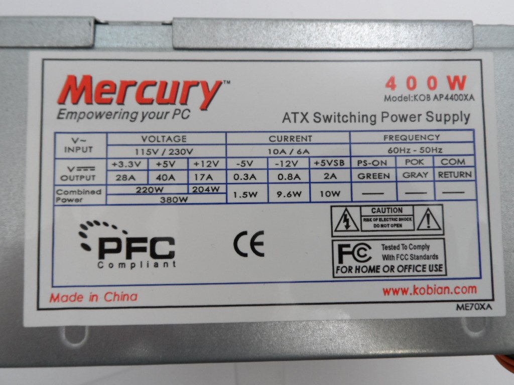 Mercury ATX 400W Switching Power Supply ( KOB AP4400XA KOB AP4400XA  Mercury )