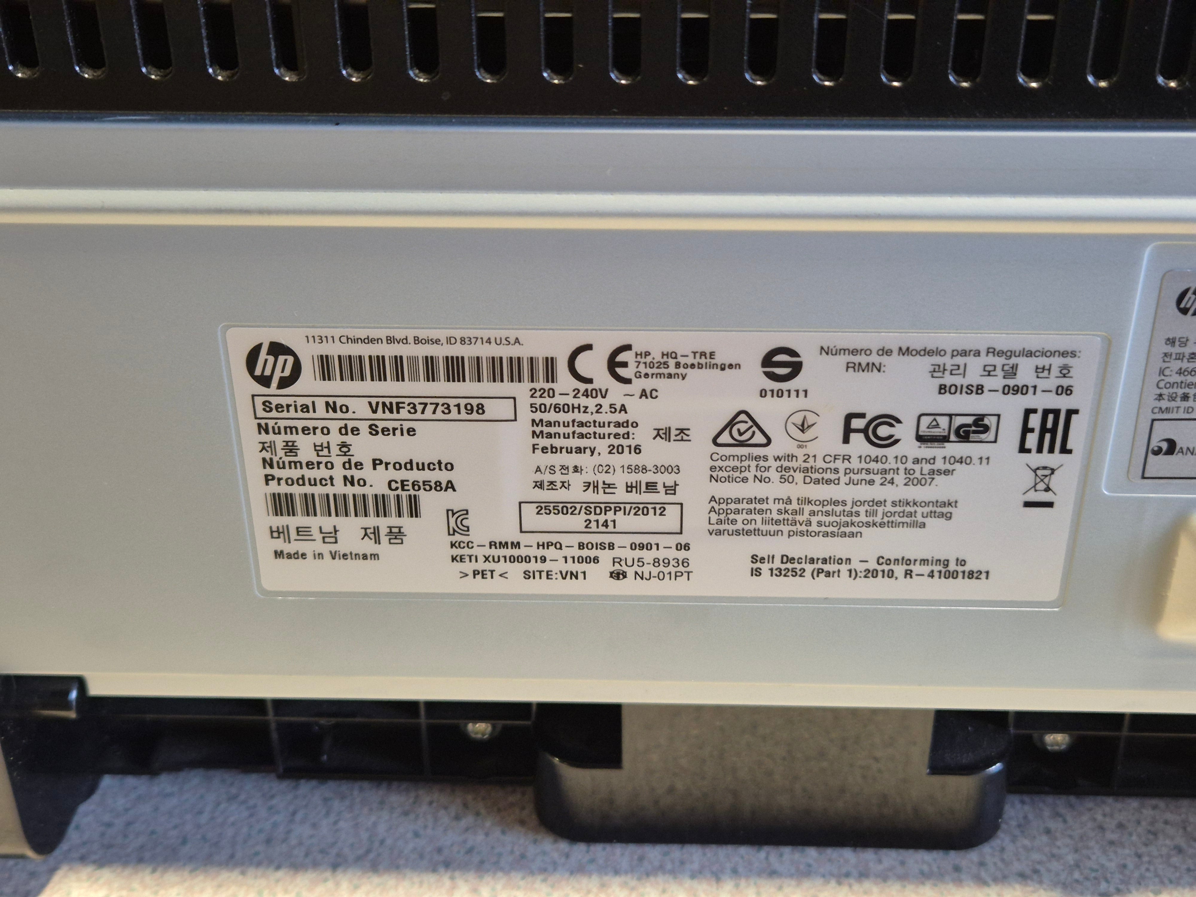 HP LaserJet P1102W – Bottom paper box missing - STILL PRINTS ( CE658A ) USED
