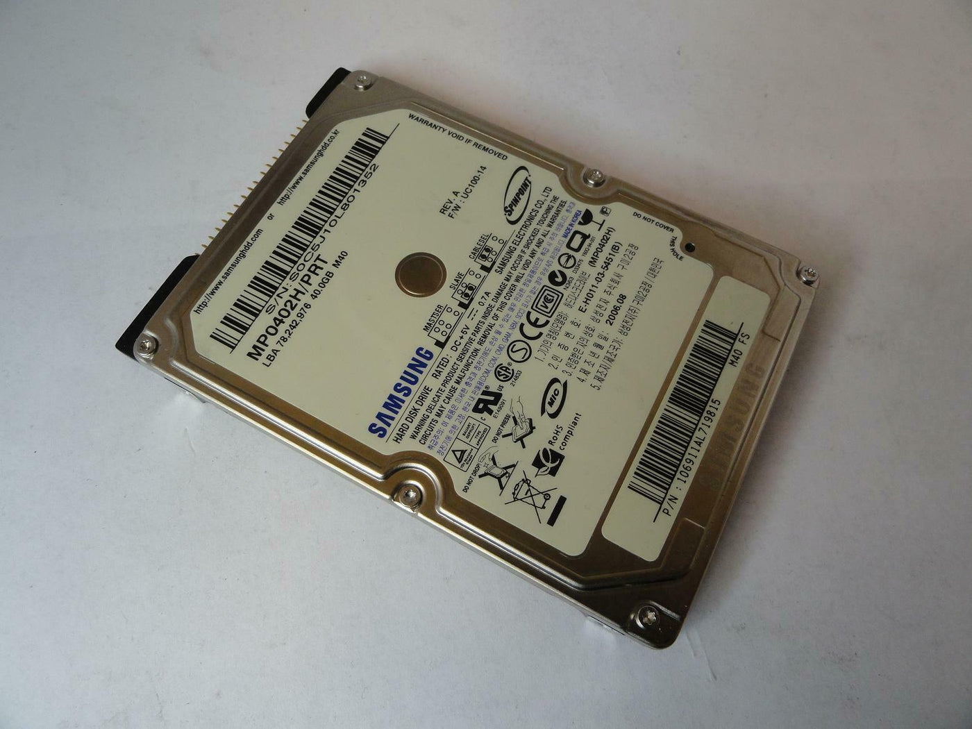 Samsung 40Gb IDE 5400rpm 2.5in HDD ( MP0402H/PRT ) REF