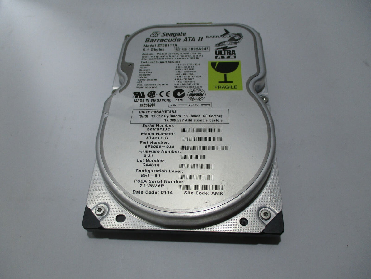Seagate SUN 9.1Gb IDE 7200rpm 3.5in HDD ( 9P3008-038 ST39111A 370-3693-01 3703693-01 ) REF