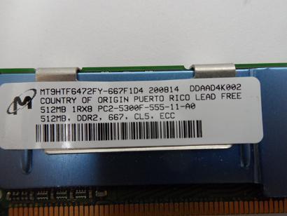 HP Micron 512MB PC2-5300 DDR2-667MHz 240-Pin DIMM ( MT9HTF6472FY-667F1D4 398705-051 ) REF