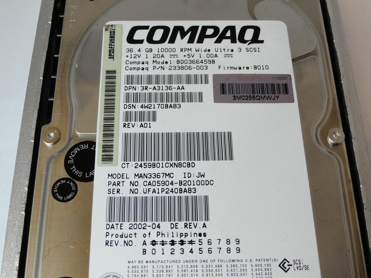 PR23099_CA05904-B20100DC_Fujitsu Compaq 36.4GB SCSI 80 Pin 10Krpm 3.5in HDD - Image4