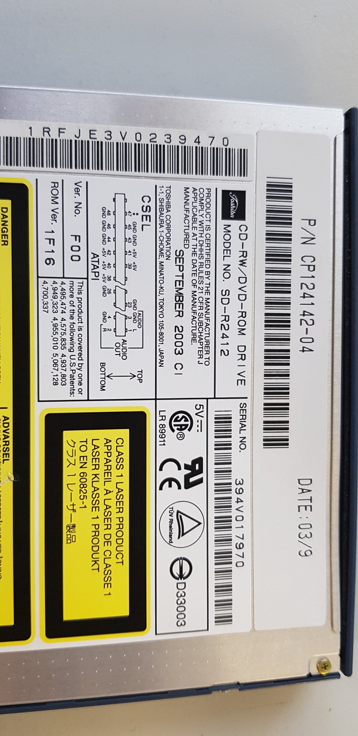 Toshiba Slimline 24x/10x/8x  CDRW/DVDRom