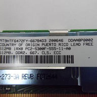 Micron HP 512MB PC2-5300 DDR2-667MHz 240-Pin DIMM ( MT9HTF6472FY-667B4D3 398705-051 ) REF