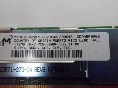 Micron HP 512MB PC2-5300 DDR2-667MHz 240-Pin DIMM ( MT9HTF6472FY-667B4D3 398705-051 ) REF