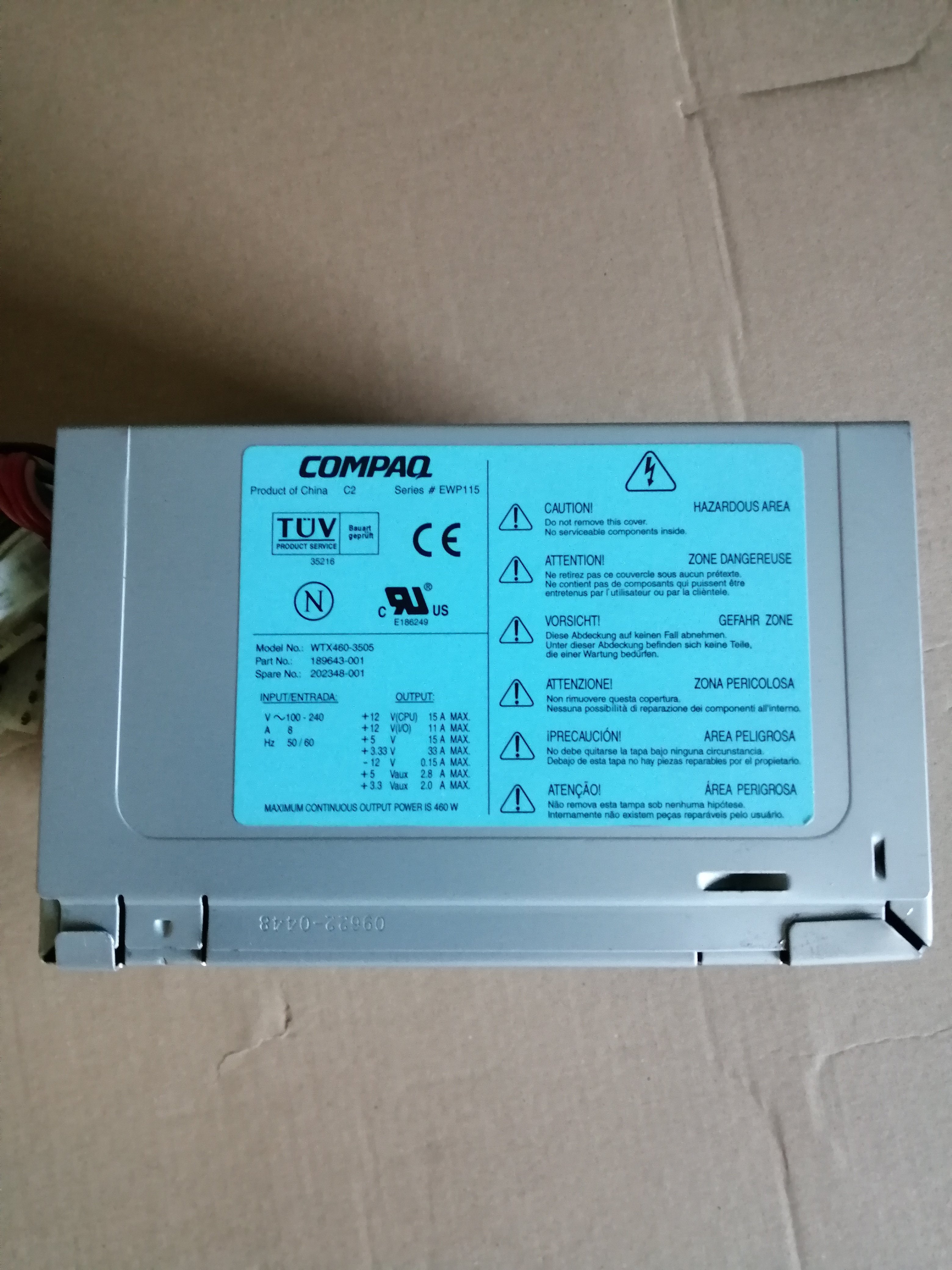 Compaq ATX 460W Power Supply EWP115 Series ( WTX460-3505 189643-001 ) REF