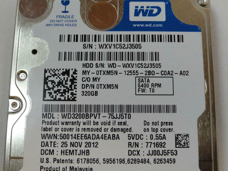 Western Digital Dell 320GB SATA 5400rpm 2.5in HDD ( WD3200BPVT-75JJ5T0 0TXM5N ) REF