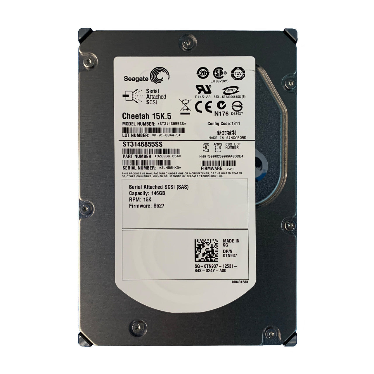 Seagate Dell 146GB SAS 15Krpm 3.5in HDD ( 9Z2066-054 ST3146855SS 0TN937 ) REF