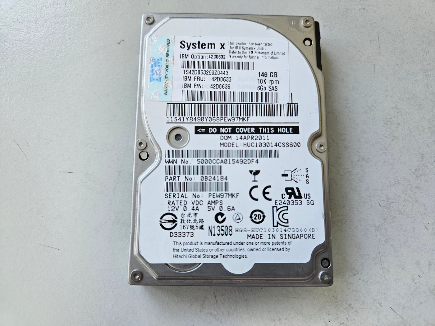 Hitachi IBM 146GB 10K SAS 2.5in HDD ( HUC103014CSS600 0B24184 42D0636 42D0633 42D0632 ) REF