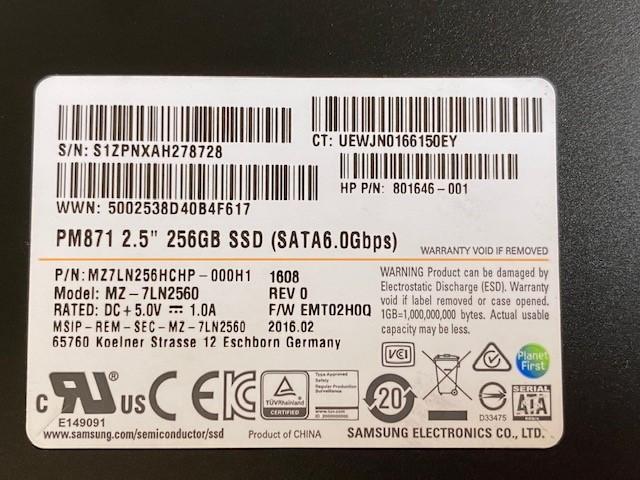 HP SAMSUNG MZ-7LN2560 PM871 2.5" 6GBPS 256GB SSD 816723-001  801646-001 MZ7LN256