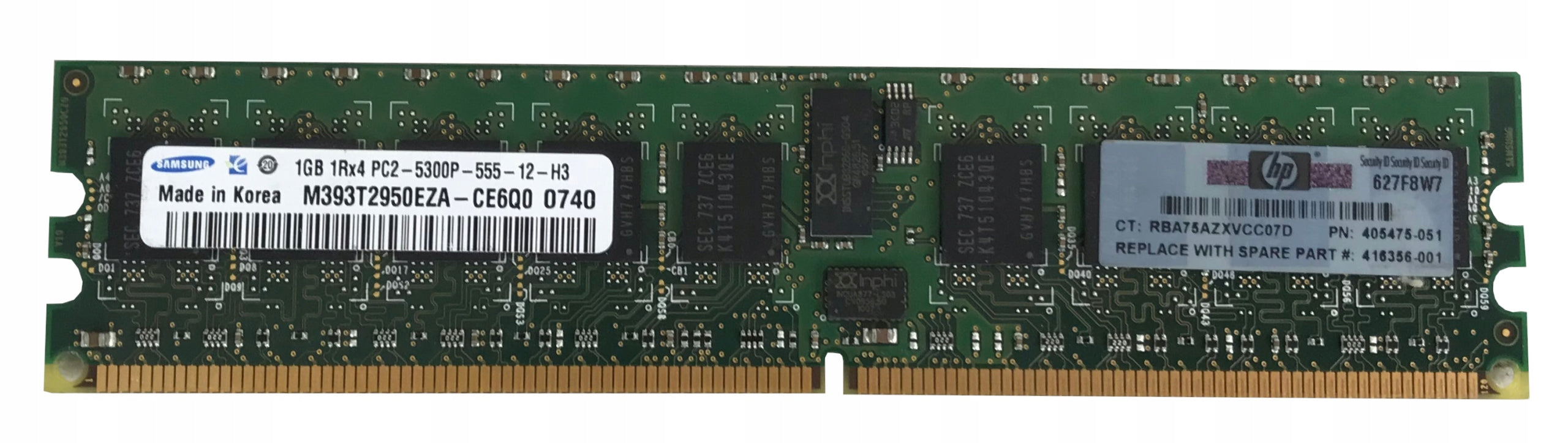 Samsung HP 1GB PC2-5300 DDR2-667MHz ECC Reg 240pin DIMM ( M393T2950EZA-CE6Q0 405475-051 ) REF