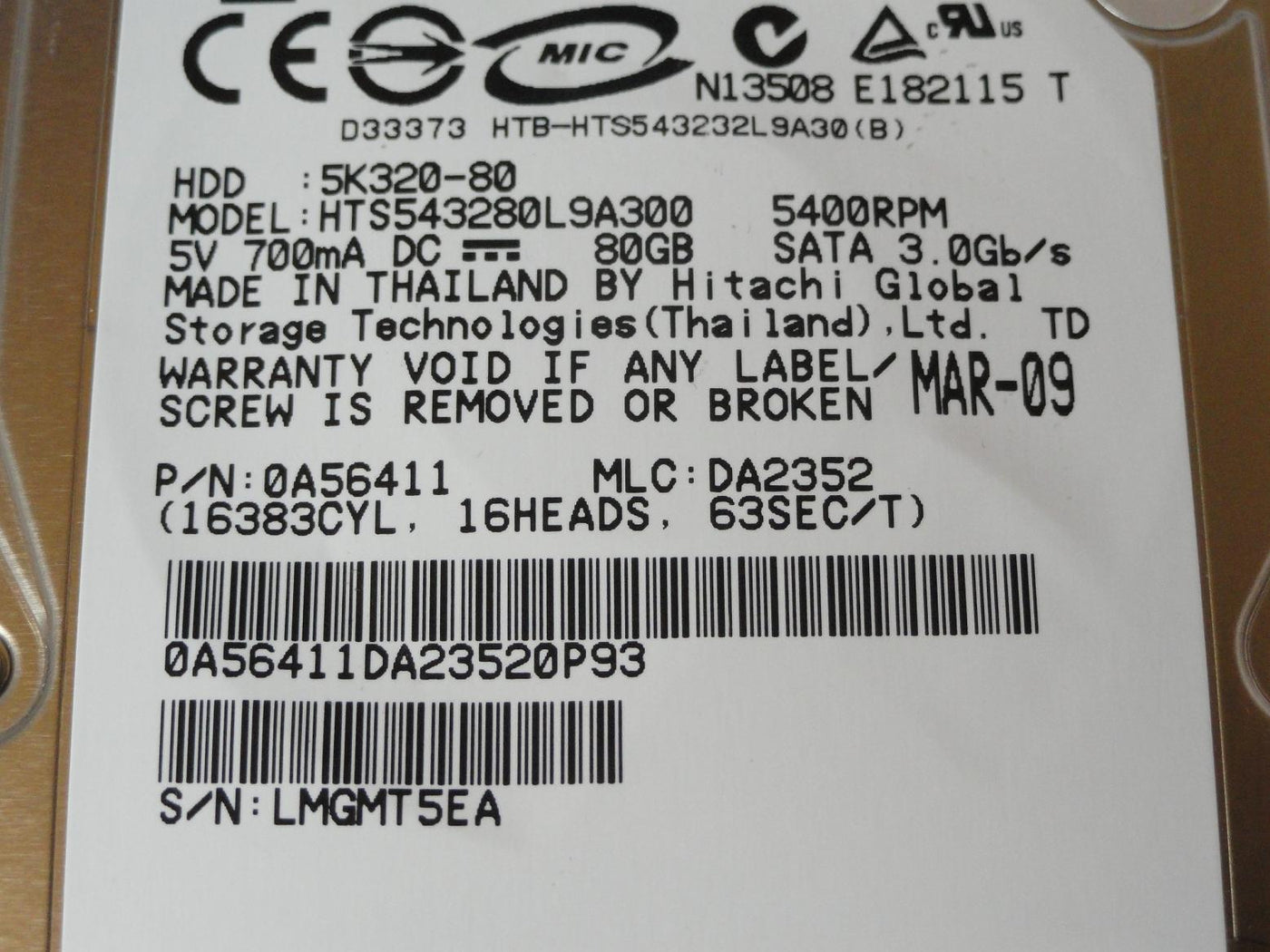 PR06003_0A56411_Hitachi 80GB SATA 5400rpm 2.5in HDD - Image3