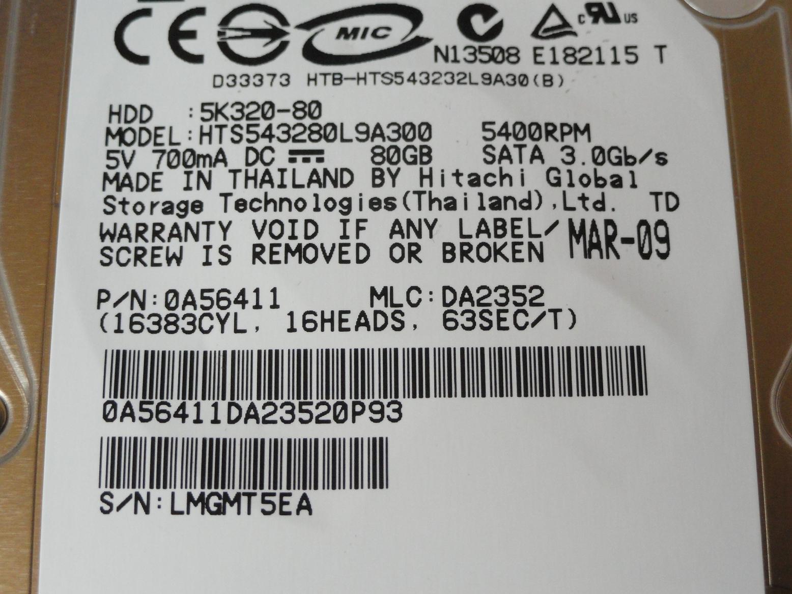 PR06003_0A56411_Hitachi 80GB SATA 5400rpm 2.5in HDD - Image3