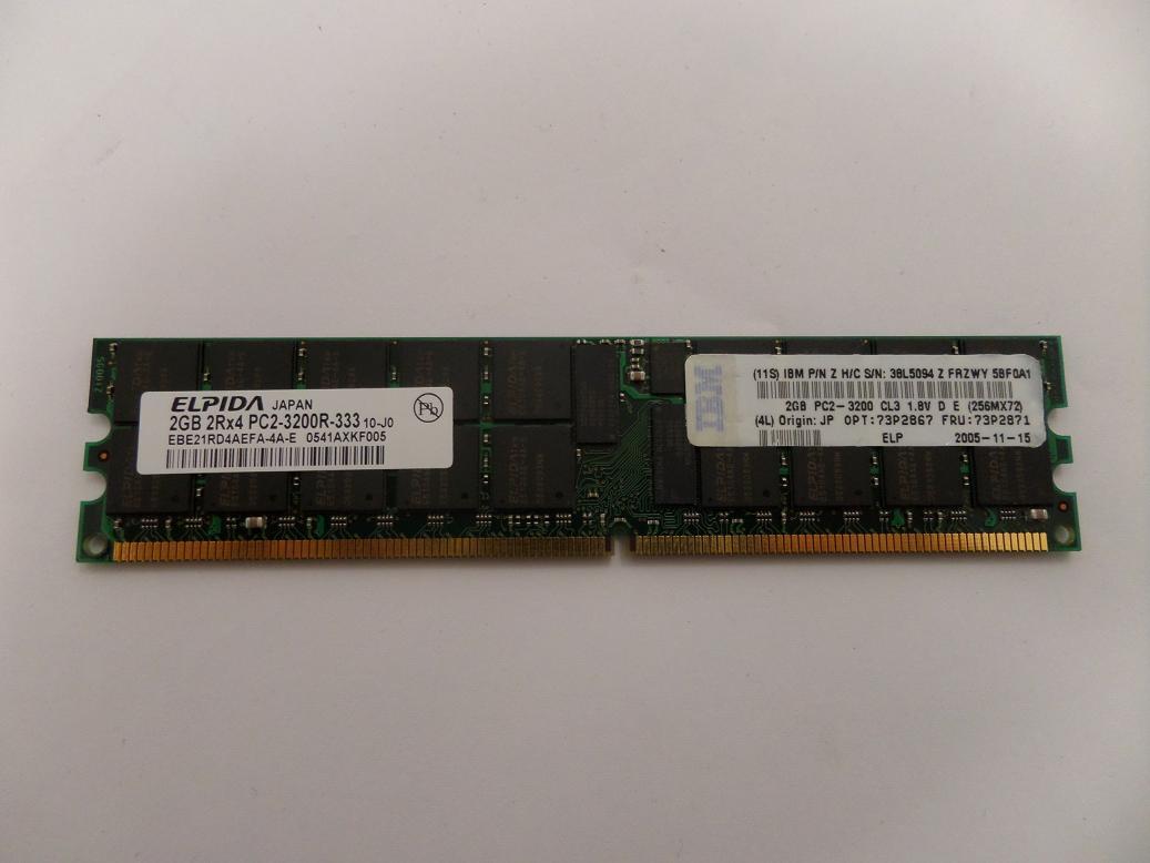 EBE21RD4AEFA-4A-E - IBM/Elpida 2GB PC2-3200 DDR2-400MHz ECC Registered CL3-3-3 240-Pin DIMM Dual Rank Memory Module Mfr P/N EBE21RD4AEFA-4A-E - Refurbished
