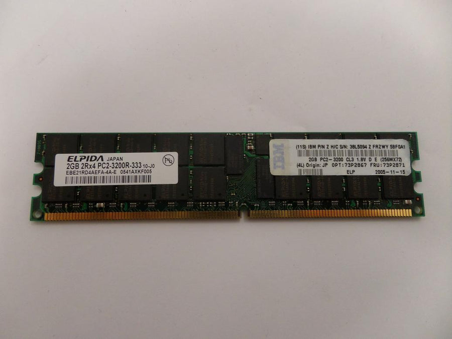 EBE21RD4AEFA-4A-E - IBM/Elpida 2GB PC2-3200 DDR2-400MHz ECC Registered CL3-3-3 240-Pin DIMM Dual Rank Memory Module Mfr P/N EBE21RD4AEFA-4A-E - Refurbished