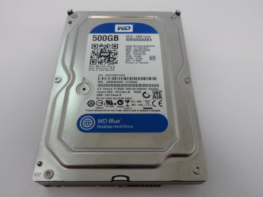 WD5000AAKX-07U6AA0 - Western Digital Caviar Blue Hard Drive - WD5000AAKX - 500GB - SATA 6Gb/s - 7200rpm - 16MB Cache - Refurbished