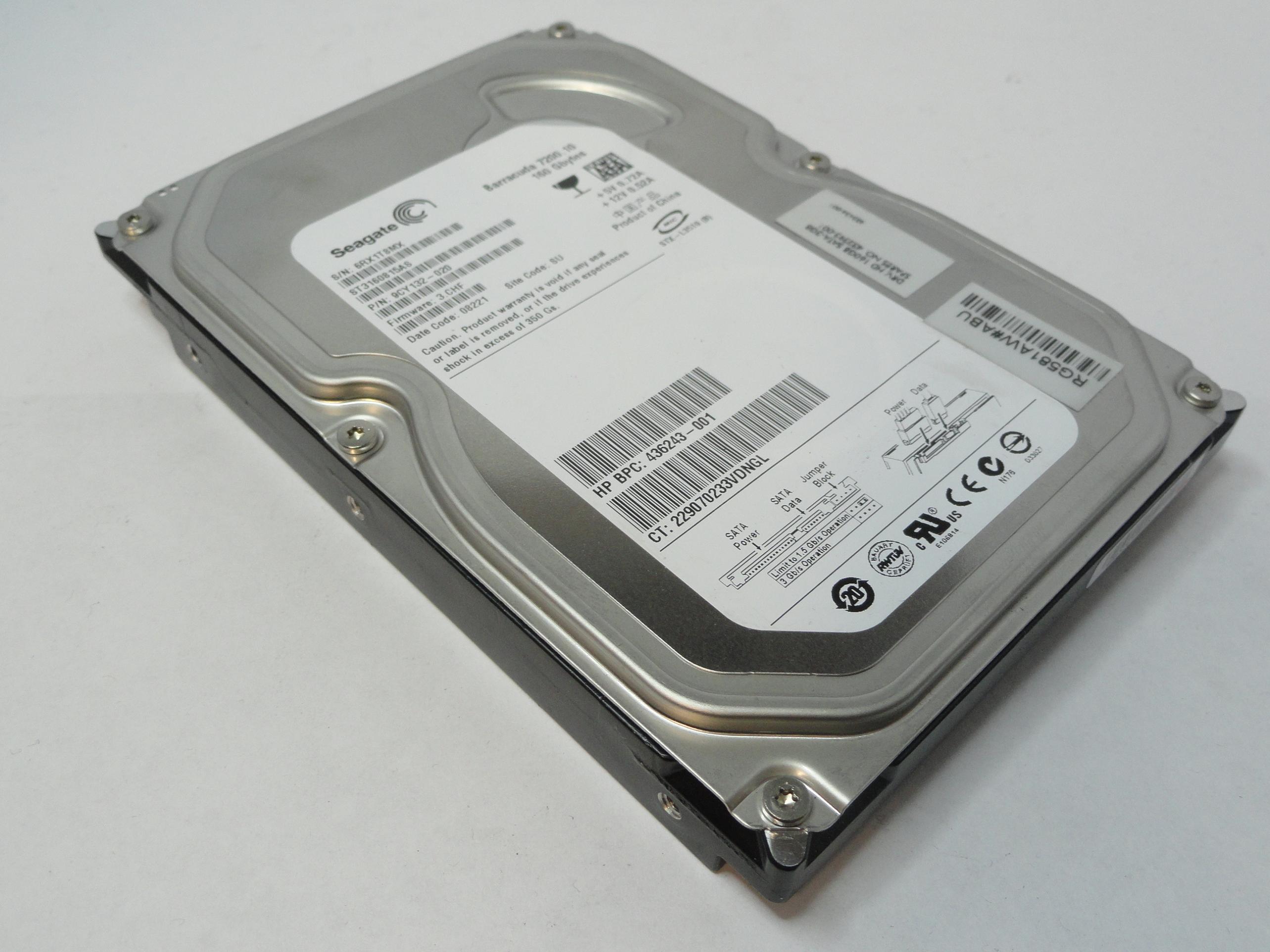 Seagate HP 160Gb SATA 7200rpm 3.5in HDD ( 9CY132-020 ST3160815AS 390598-001 436243-001 ) REF