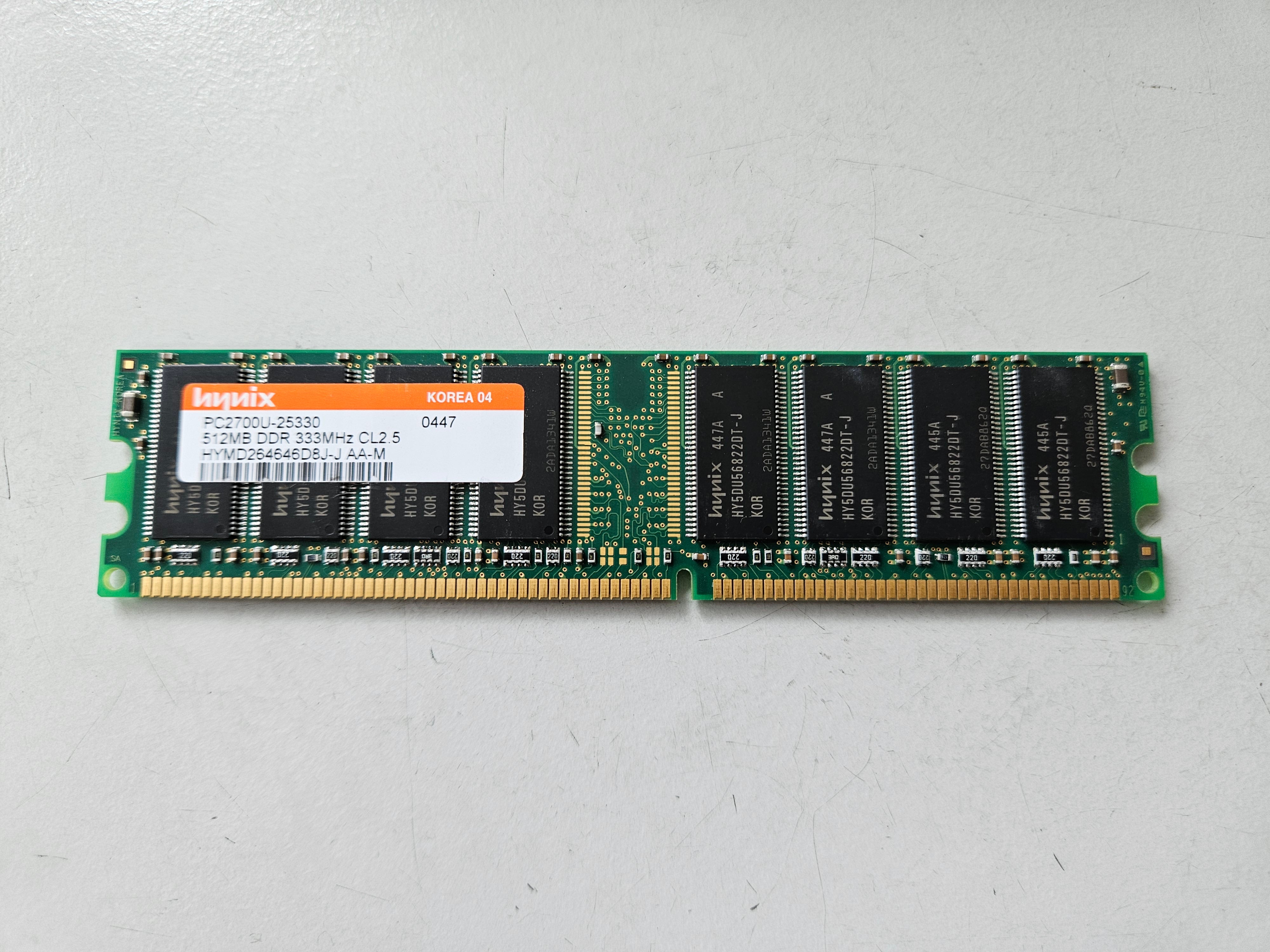 Hynix 512MB PC2700 DDR-333MHz non-ECC Unbuffered CL2.5 184-Pin DIMM ( HYMD264646D8J-J ) REF