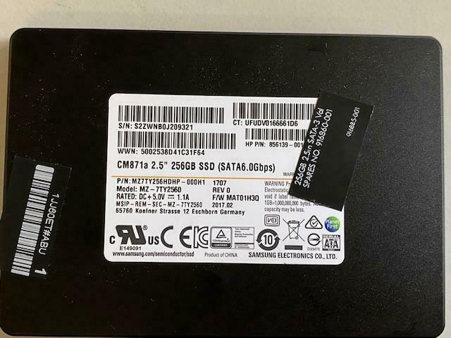 HP SAMSUNG MZ-7TY2560 CM871A 2.5" 6GBPS 256GB SSD ( 856139-001 916860-001 MZ7TY256HDHP-000H1 MZ-7TY2560 ) USED
