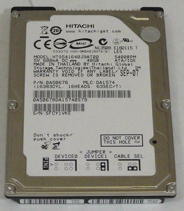 HGST Hitachi 40Gb IDE 5400rpm 2.5in HDD ( 0A50678 HTS541640J9AT00 ) REF