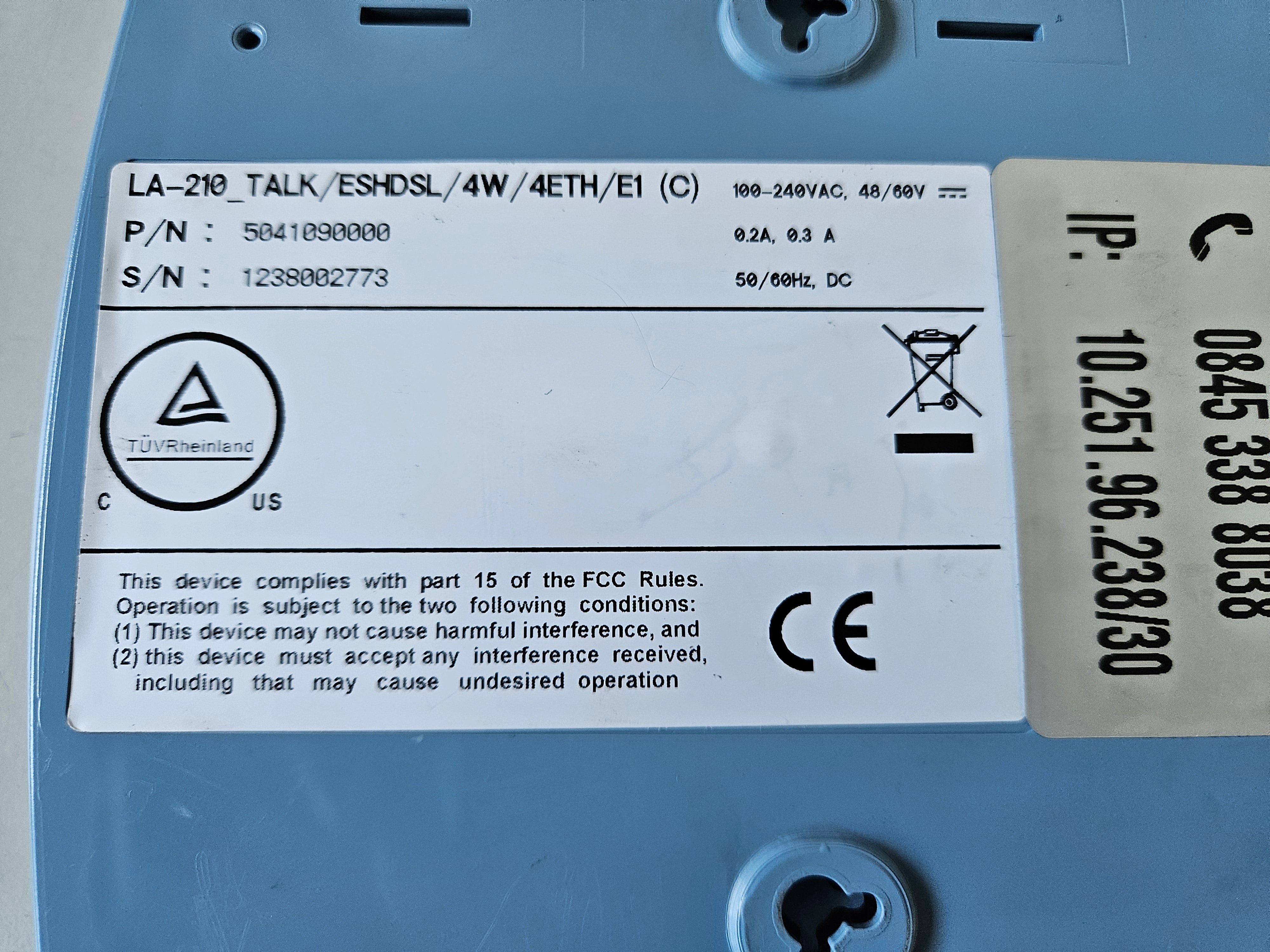 RAD Network Termination Unit NO PSU ( LA-210 LA-210_TALK/ESHDSL/4W/4ETH/E1(C) 5041090000 ) USED