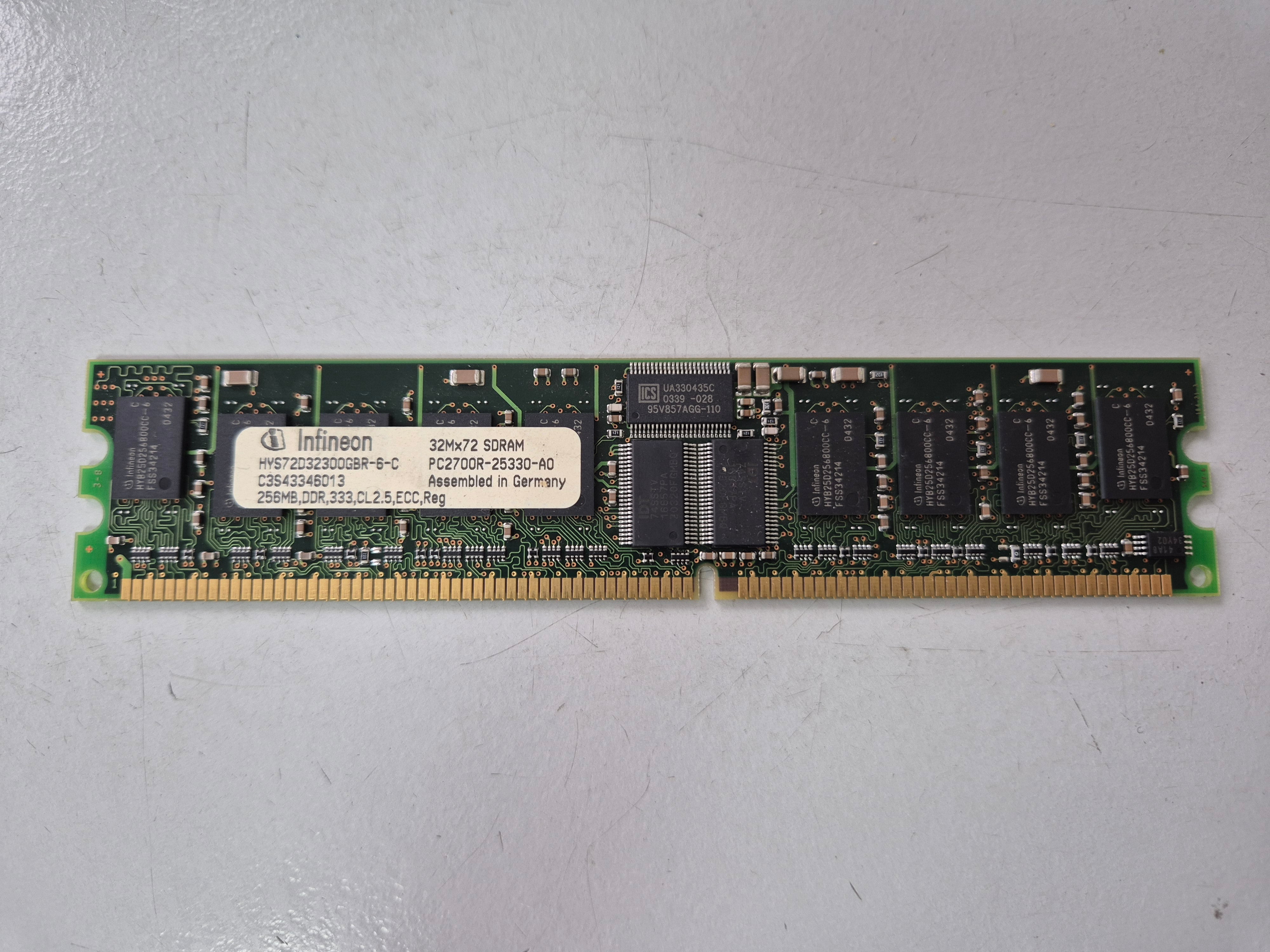 Infineon 256MB DDR-333MHz PC2700 ECC Reg CL2.5 184-Pin DIMM ( HYS72D32300GBR-6-C ) REF