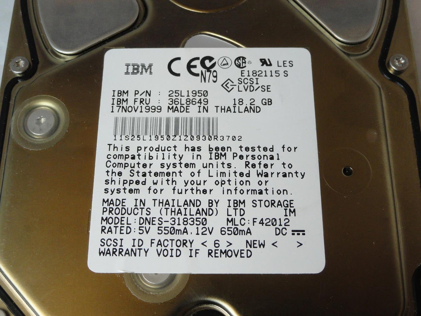 MC6209_25L1950_IBM 18GB SCSI 68 Pin 7200rpm 3.5in HDD - Image3