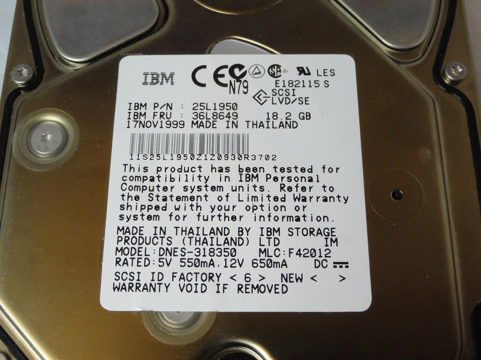 MC6209_25L1950_IBM 18GB SCSI 68 Pin 7200rpm 3.5in HDD - Image3