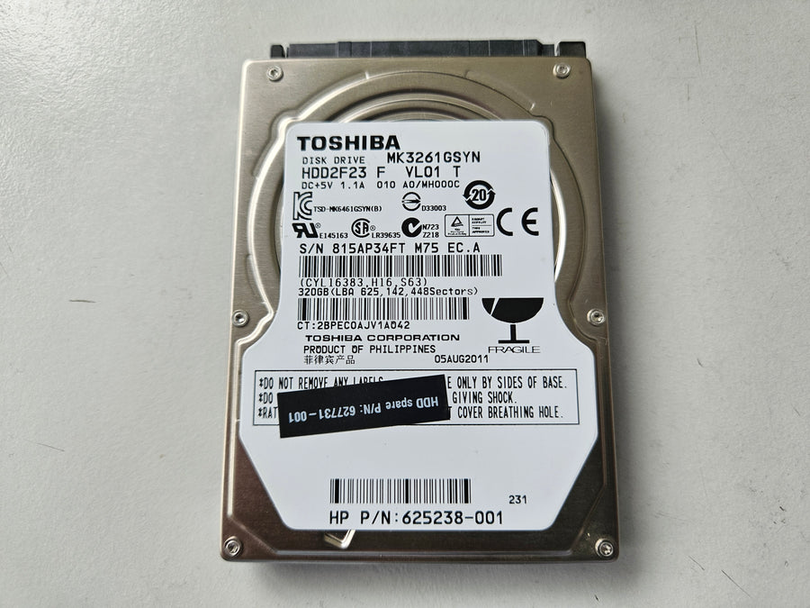 Toshiba HP 320GB 7200RPM SATA 2.5in HDD ( MK3261GSYN 625238-001 627731-001 ) REF