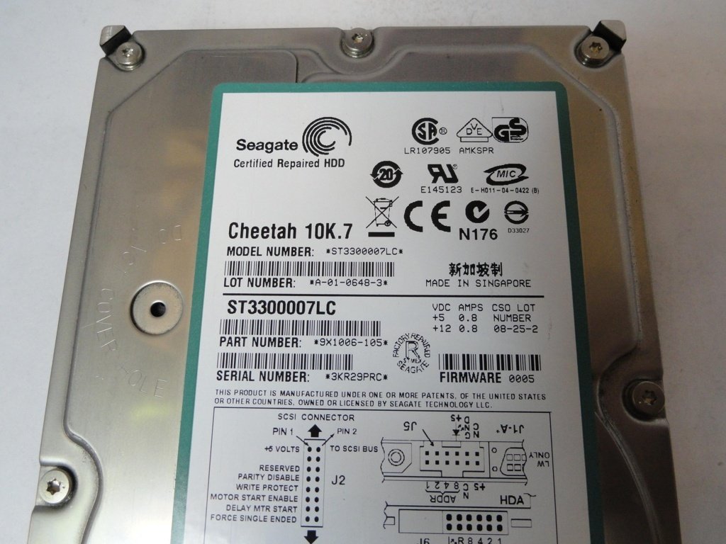 9X1006-105 - Seagate 300Gb SCSI 80 Pin 10Krpm 3.5in Certified Refurbished Cheetah 10K.7 HDD - USED