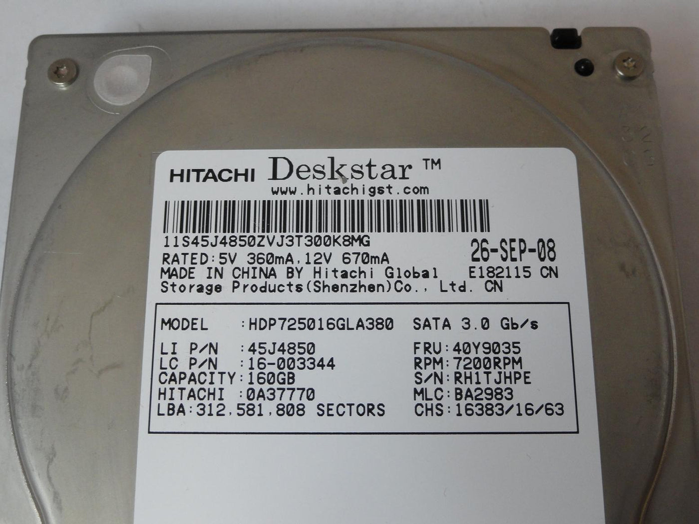 PR14335_0A33983_Hitachi Lenovo 160GB SATA 7200rpm 3.5in HDD - Image2