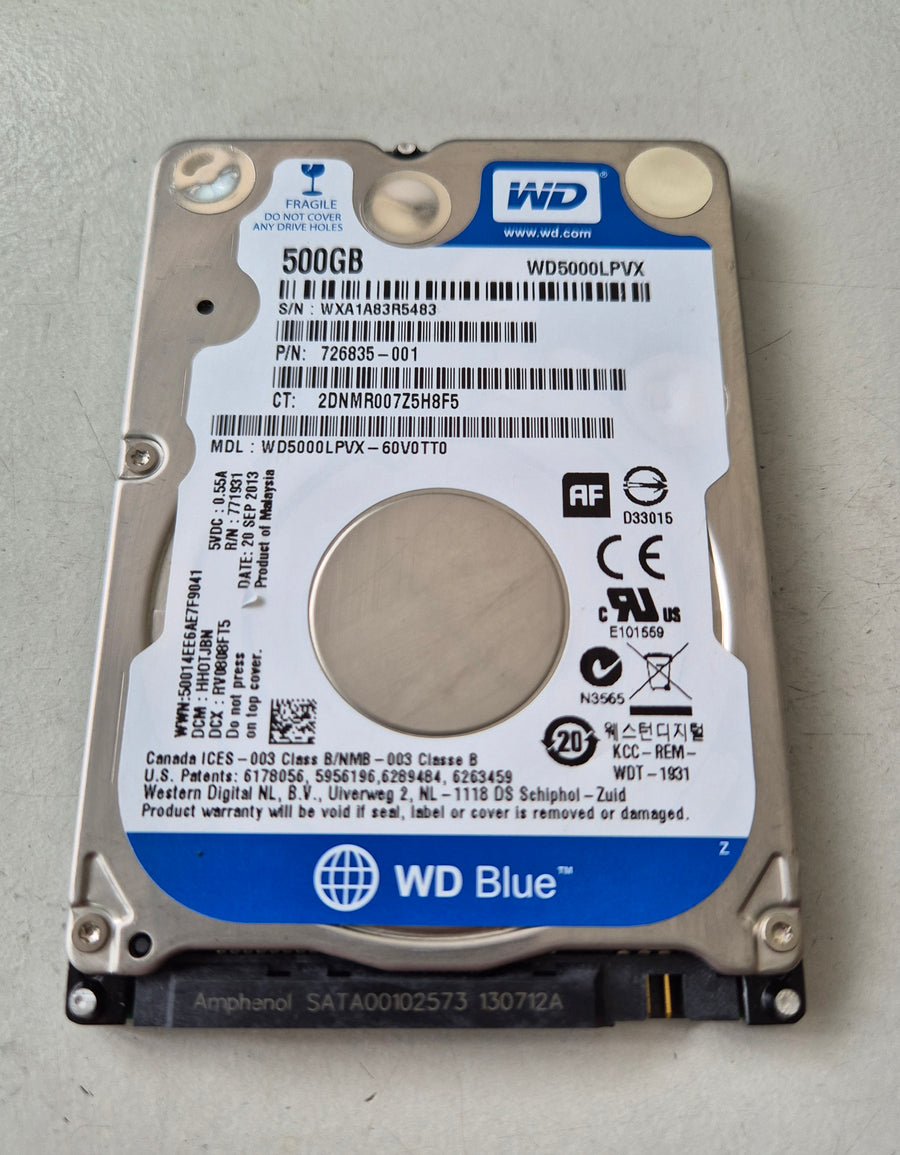Western Digital HP 500GB SATA 5400RPM 2.5" Hard Drive ( WD5000LPVX-60V0TT0 726835-001 ) REF
