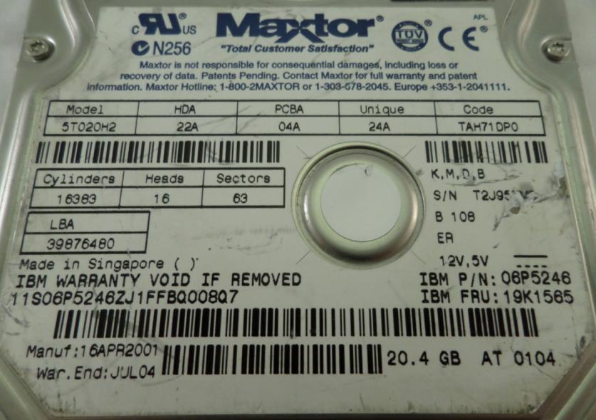 5T020H2 - Maxtor IBM 20Gb IDE 5400rpm 3.5in HDD - Refurbished