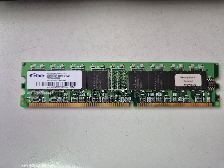 Elixir 512MB DDR 333MHz PC2700U NonECC 184-Pin CL2.5 DIMM ( M2U51264DS88A1F-6K ) REF