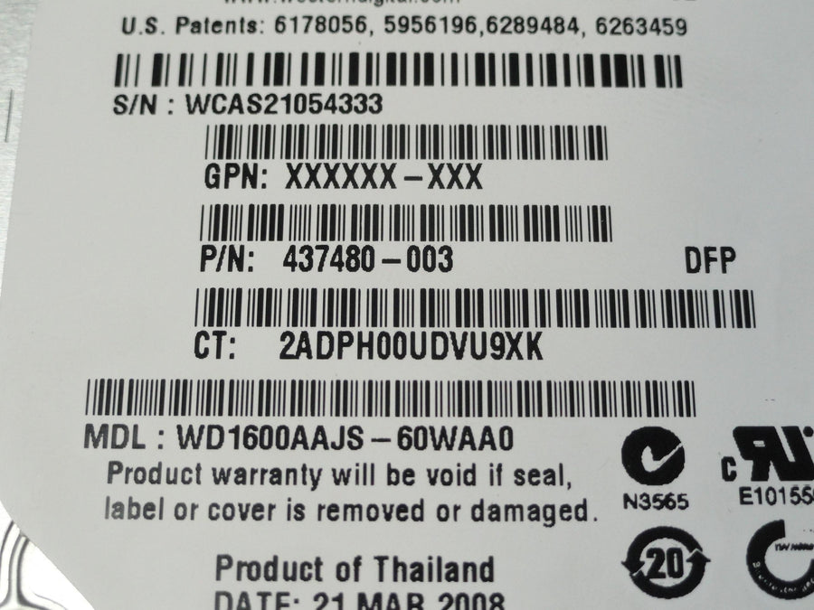 WD1600AAJS-60WAA0 - Western Digital HP 160Gb SATA 7200rpm 3.5in HDD - Refurbished